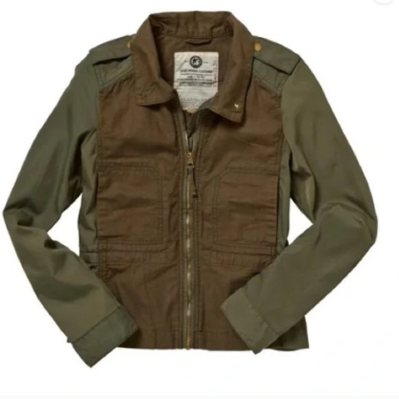 Lucky Brand Zip-up Utility Military Bomber Jacket Two Tone Army Green Sz Large - Picture 1 of 11